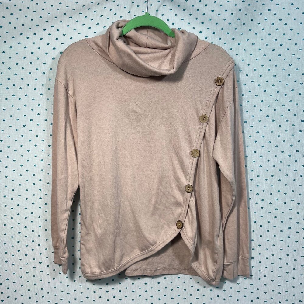 M Cream Long Sleeve Cowl Neck Side Button Detail Top